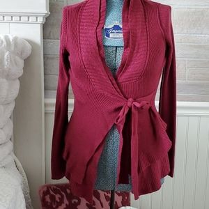 Moth Anthropologie Red Ruffle Cardigan